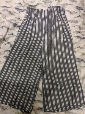Who What Wear Black and White Linen Blend Striped Pants Size 8